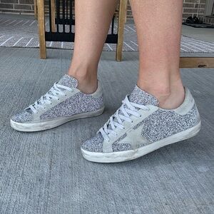 Golden Goose Silver Glitter Superstar Sneakers Swarovski